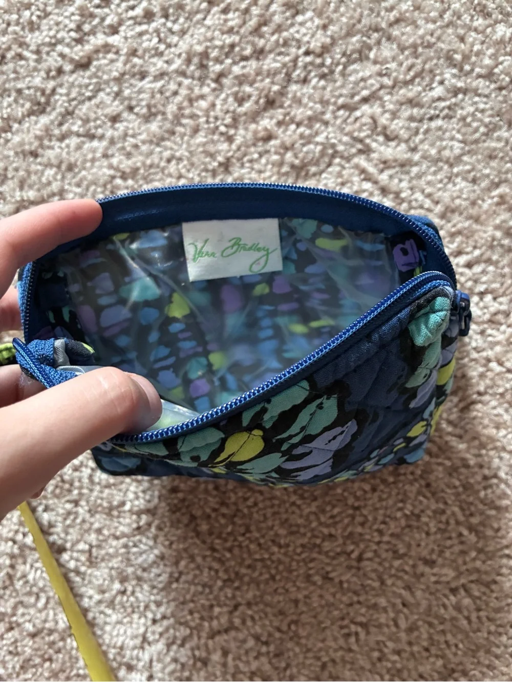 Vera Bradley Navy Quilted Floral Cosmetic Pouch with Wristlet Loop